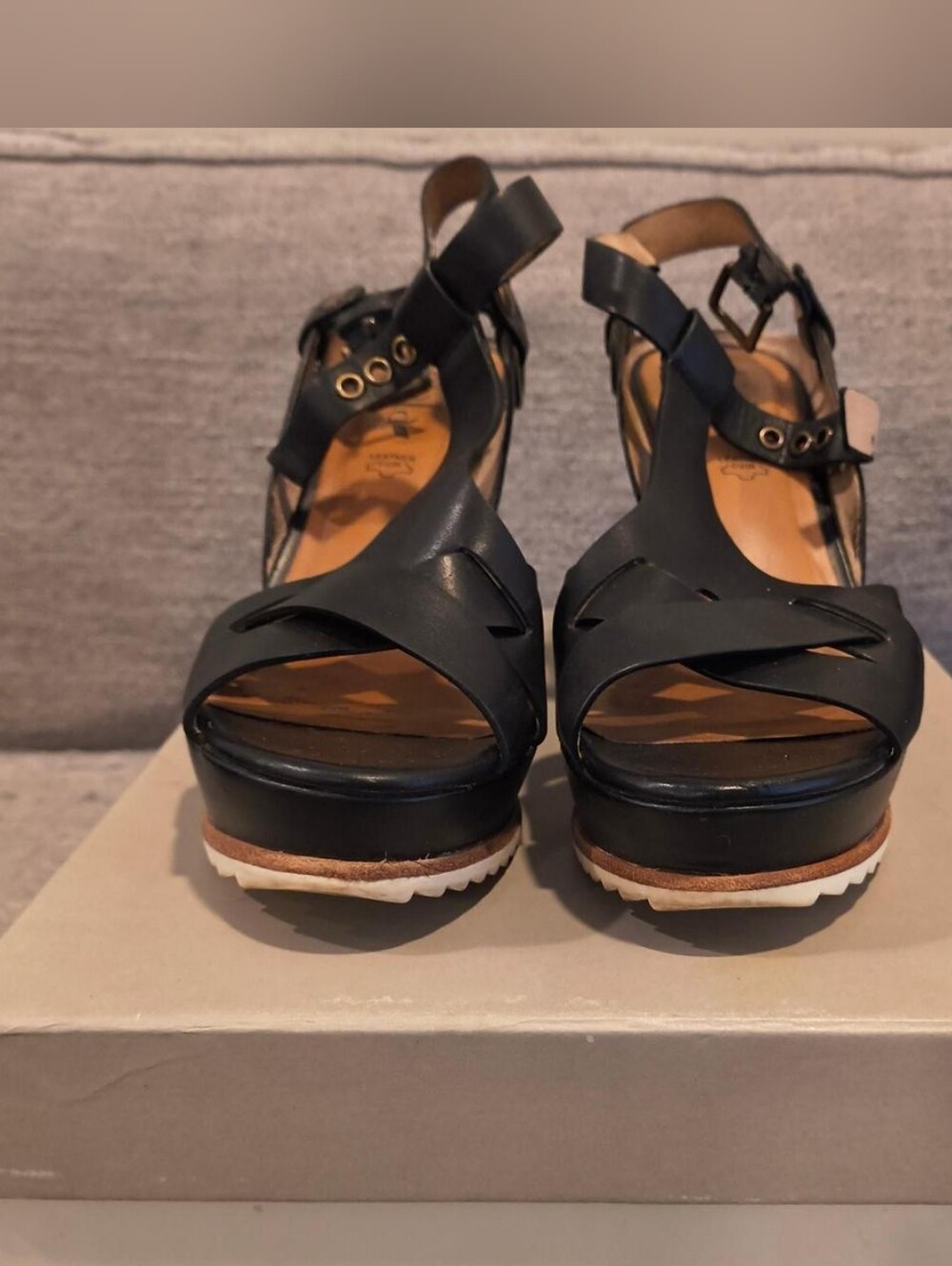 Black Biala Platform Slingback Sandals with Cross-Strap Detail